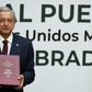 Mexico's President Andres Manuel Lopez Obrador shows his first annual report at the National Palace in Mexico City, on September 1, 2019