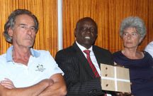 Tob Cohen's lawyer Chege Kirundi (centre) flanked by Cohen`s brother Benard Cohen and sister Gabriele Cohen  during the reading of the decead's will