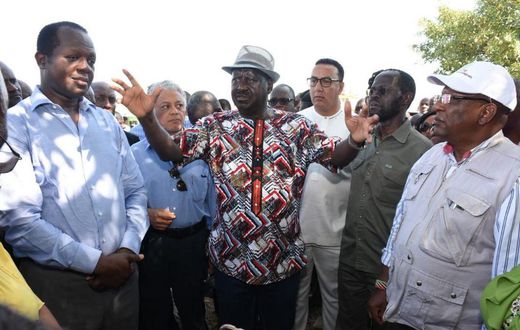 File image of Rapael Tuju with Raila Odinga, Anyang Nyongo and CS Keriako Tobiko