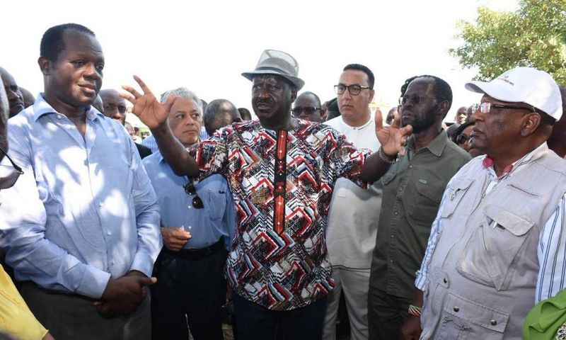 File image of Rapael Tuju with Raila Odinga, Anyang Nyongo and CS Keriako Tobiko