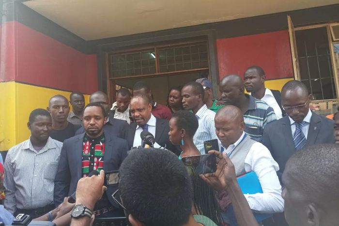 Activist Boniface Mwangi at the Central Police Station after being released