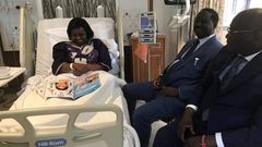 Former PM Raila Odinga visits Bomet Governor Joyce Laboso at London hospital during UK tour. Bomet Governor Joyce Laboso moved from London to India for specialized treatment