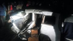 Wreckage of a Probox that was involved in an accident at the Magina area along Nairobi-Nakuru Highway (Citizen Digital)