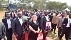 Kibra MP Ken Okoth;'s body when it arrived at Moi Girls High School for a funeral service