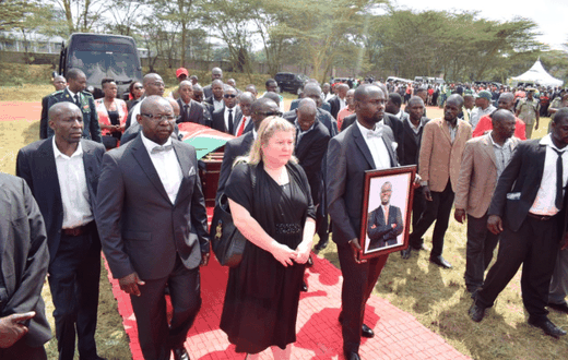 Kibra MP Ken Okoth;'s body when it arrived at Moi Girls High School for a funeral service