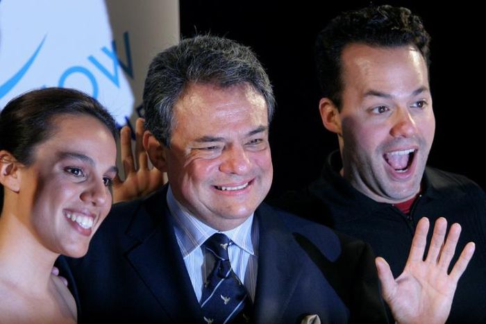 Mexican singer Jose Jose is shown here in 2004 accompanied by his children Jose Joel (R) and Marysol Sosa (L), who have voiced anger over their father's apparently missing body