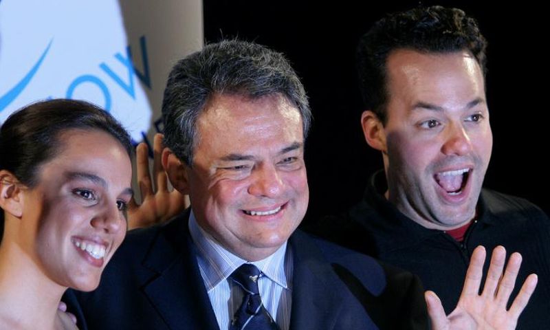 Mexican singer Jose Jose is shown here in 2004 accompanied by his children Jose Joel (R) and Marysol Sosa (L), who have voiced anger over their father's apparently missing body
