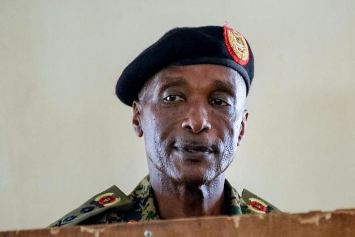 Uganda's former police chief Kale Kayihura, pictured at a military court, was sacked by President Yoweri Museveni arrested in 2018