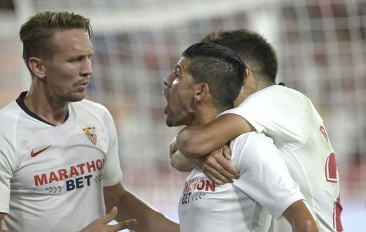 Nolito (centre) scored Sevilla's equaliser as they beat Real Sociedad 3-2 on Sunday.