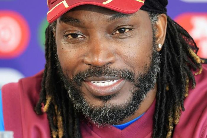 West Indies batsman Chris Gayle speaks to reporters at Old Trafford