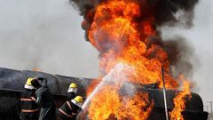File image of a fuel tanker on fire