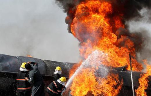 File image of a fuel tanker on fire