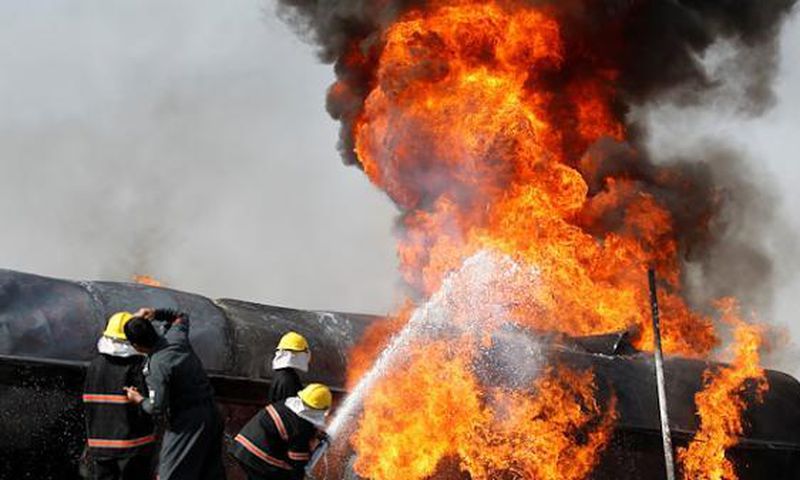 File image of a fuel tanker on fire