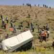 Rescue workers and Turkish soldiers carry injured migrants after a minibus accident in Van, eastern Turkey, on July 18, 2019. Seventeen people were killed and 26 wounded after a minibus carrying migrants overturned in eastern Turkey on July 18, the pri...