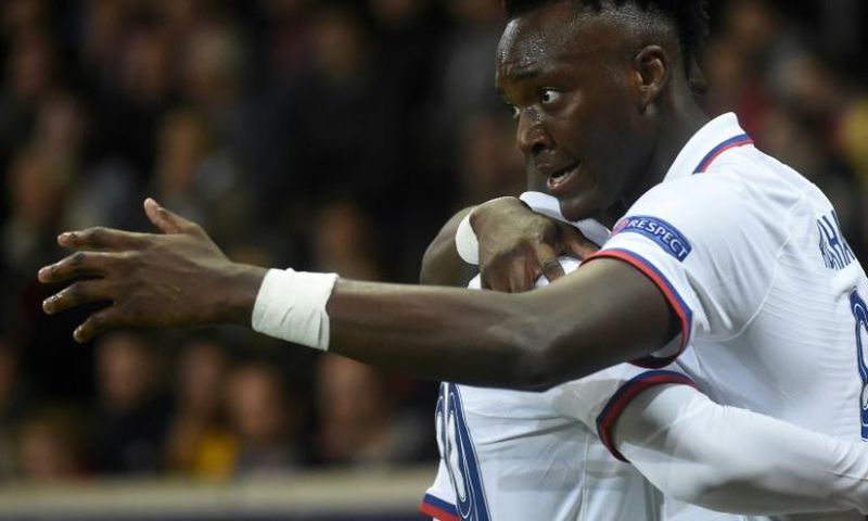 Chelsea striker Tammy Abraham celebrates scoring his team's first goal at Lille