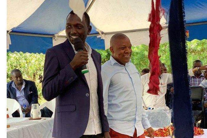 Nick Ruto and Jubilee Party youth leader Victor Ayugi at a fundraiser at Nyamasore Catholic Church in Rarieda, on October 6, 2019. His heightened political ativities are seen as a strategy to mobilize support for DP Ruto ahead of 2022 elections