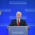 US Vice President Mike Pence addresses a ministerial meeting at the State Department on religious freedom