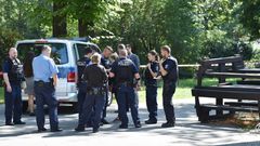 Police stand at the Berlin crime scene in August 2019 where a Georgian man who had fought against Russian forces in Chechnya was shot