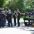 Police stand at the Berlin crime scene in August 2019 where a Georgian man who had fought against Russian forces in Chechnya was shot