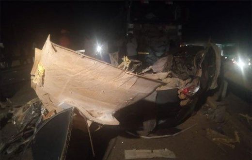 The wreckage of the vehicle in which the deceased were travelling in when the accident happened at Makindu