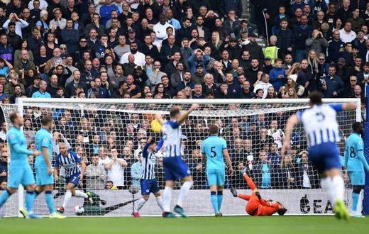 Tottenham goalkeeper Hugo Lloris collapsed injured as fellow Frenchman Neal Maupay celebrated scoring for Brighton