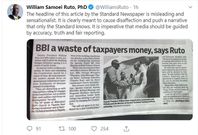 Angry DP Ruto scoffs at The Standard over today's headline on his visit to Meru