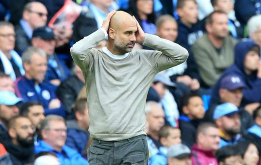 Pep Guardiola shows his frustration during Manchester City's shock defeat against Wolves
