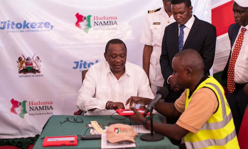 President Uhuru Kenyatta registering for Huduma Namba at the launch of the exercise