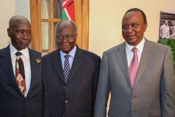 President Uhuru Kenyatta with former President's Mwai Kibaki and Daniel Arap Moi