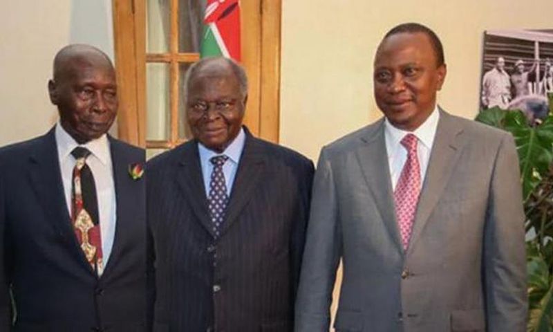 President Uhuru Kenyatta with former President's Mwai Kibaki and Daniel Arap Moi