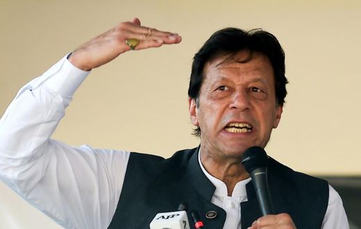 Pakistan's Prime Minister Imran Khan speaks during a rally in Muzaffarabad in Kashmir in September 2019