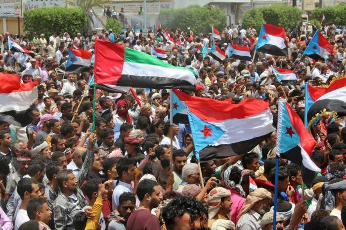 Demonstrators in Yemen's second city Aden took to the streets after its seizure by separatist forces, waving flags of the formerly independent South Yemen and of the UAE