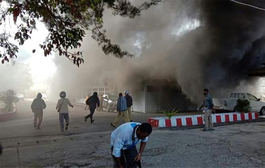 A building burns in Wamena in Indonesia's eastern Papua province after fresh protests