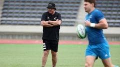 All Blacks coach Steve Hansen oversees a training session in Japan ahead of their opening match against South Africa on Saturday