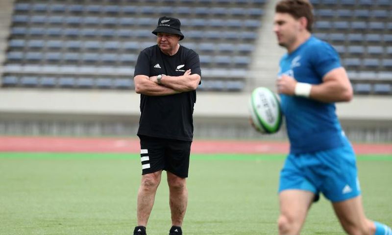 All Blacks coach Steve Hansen oversees a training session in Japan ahead of their opening match against South Africa on Saturday