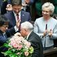 Poland's new parliament speaker Elzbieta Witek (L) is congratulated by Jaroslaw Kaczynski, leader of the governing right-wing Law and Justice (PiS) party