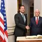 US Vice President Mike Pence shakes hands with Irish Prime Minister Leo Varadkar at Farmleigh House in Phoenix Park, Dublin