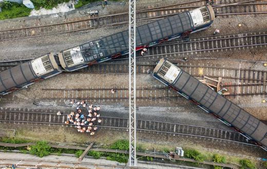 Three carriages left the tracks and were zigzagged across the rails near Hung Hom station in Kowloon