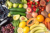 Rainbow fruits and vegetables, top view