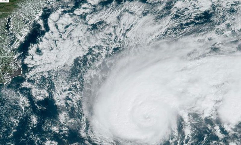 Humberto moves off the US east coast in the Atlantic Ocean on September 18 in this satellite image obtained from NOAA/RAMMB