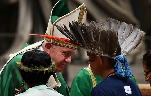 Representatives of the Amazon rainforest's ethnic groups attended the synod with Pope Francis