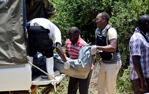 Police officers loading a dead body in a van in a past murder