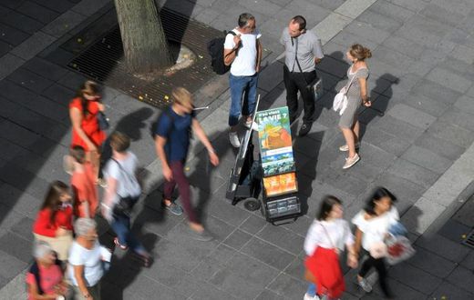 Jehovah's Witnesses display brochures in the French city of Nantes in 2018