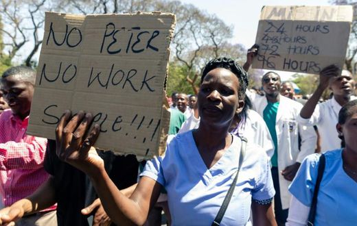 Demonstrators earlier this week chanted 'No Peter, no work'