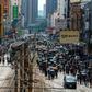 Protesters spilled into the streets of Yuen Long on Sunday afternoon
