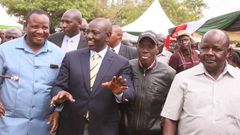 File image of Bumula MP Mwambu Mabonga, Deputy President Dr William Ruto, Dr Boni Khalwale and Mumias East MP Benjamin Washiali at a fundraiser in May 2019