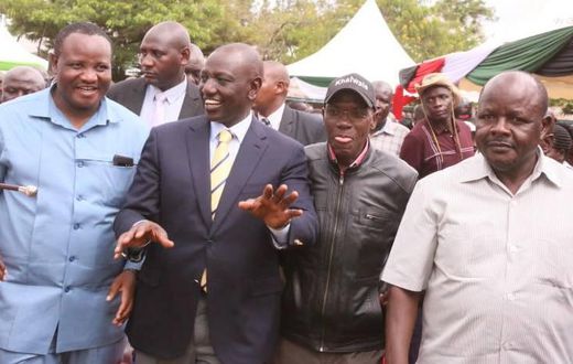 File image of Bumula MP Mwambu Mabonga, Deputy President Dr William Ruto, Dr Boni Khalwale and Mumias East MP Benjamin Washiali at a fundraiser in May 2019