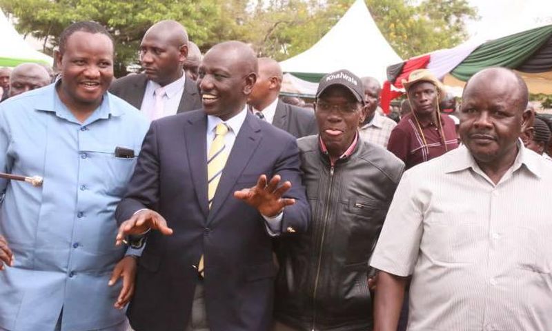 File image of Bumula MP Mwambu Mabonga, Deputy President Dr William Ruto, Dr Boni Khalwale and Mumias East MP Benjamin Washiali at a fundraiser in May 2019