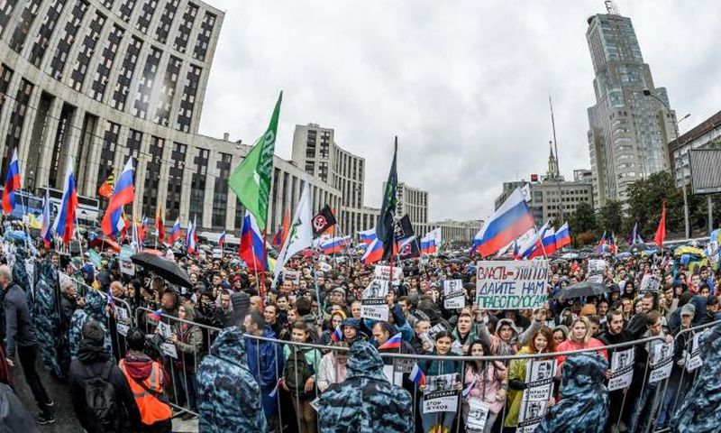 Tens of thousands took to the streets of Moscow after authorities refused to allow prominent opposition candidates to stand for the city parliament in September 8 elections