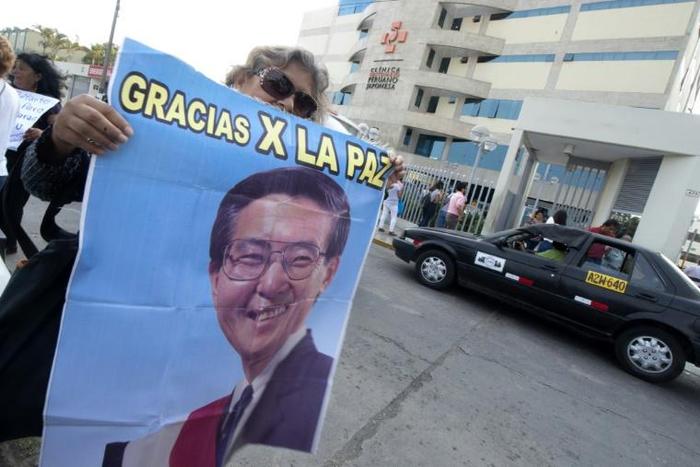 Alejandro Aguinaga said the 81-year-old former president, in file image, was taken to Lima's Centenario clinic on Saturday night "with cardiac problems"